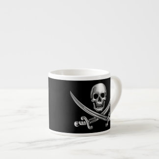 Xícara De Espresso Caveira Silver e Espadas Cruzadas