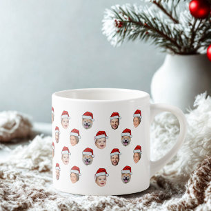 Xícara De Espresso Chapéu de Papai Noel Rosto da Família Personalizad
