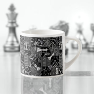 Xícara De Espresso Chess Termos e peças preto e branco ID784