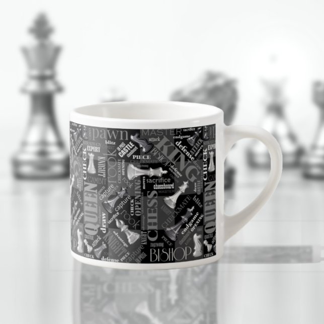 Xícara De Espresso Chess Termos e peças preto e branco ID784 (Criador carregado)