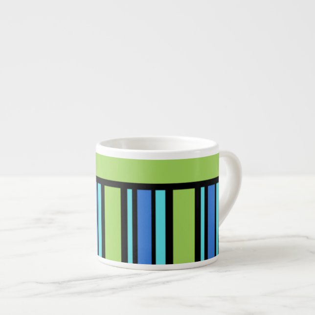 Xícara De Espresso Chic Espresso Mug, Blue Green Black Stripes (Frente Esquerda)