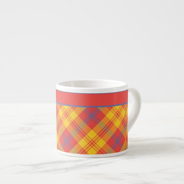 Xícara De Espresso Chic Red Yellow e Blue Xadrez Espresso Mug (Frente Esquerda)