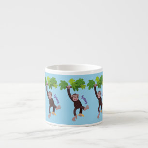 Xícara De Espresso Chimpanzé bonito na selva pendurada em desenho ani