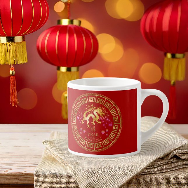 Xícara De Espresso Chinês Zodiac Dragon Red/Dourado ID542 (Criador carregado)