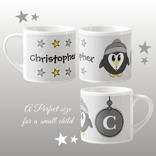Xícara De Espresso cinza de pinguim bonito amarelo com estrelas crian
