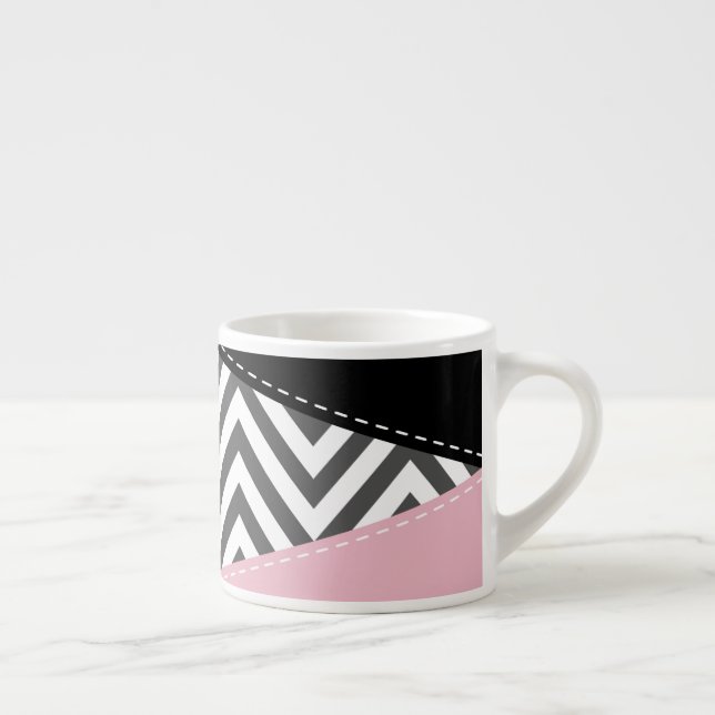 Xícara De Espresso Cinza Zigzag, Cinza Chevron, Zigzag Patterno, Rosa (Direita)