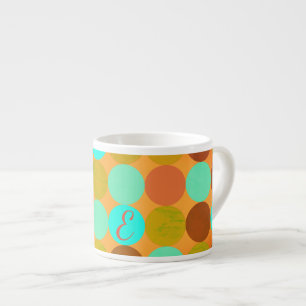 Xícara De Espresso Círculos Monograma Azul Turquesa Verde e Laranja