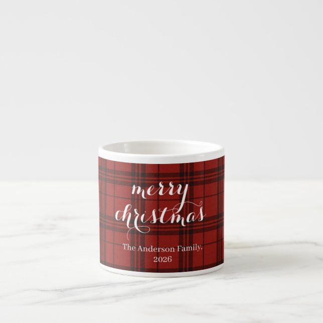 Xícara De Espresso Classic Plaid Merry Christmas Festive -  (Frente)