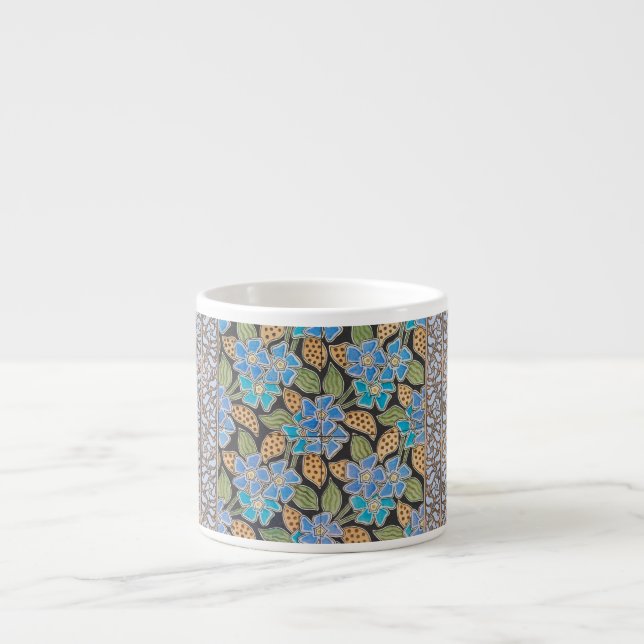 Xícara De Espresso Clássico Floral Clássico Azul-Flor Elegante (Frente)
