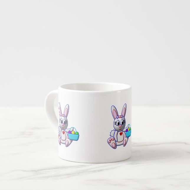 Xícara De Espresso Coelho Fofo com uma Cesta (Frente Esquerda)