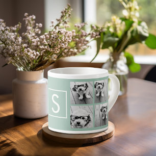 Xícara De Espresso Colagem de Fotos Monograma Personalizado - Verde M