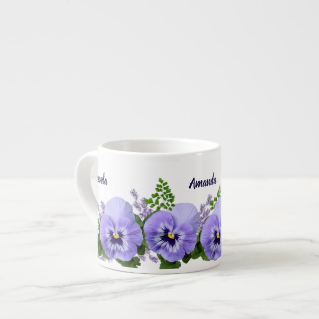 Xícara de espresso com flores personalizadas de la (Frente Esquerda)