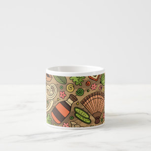 Xícara De Espresso Comida do Japão: Mão Bonita Desenhada