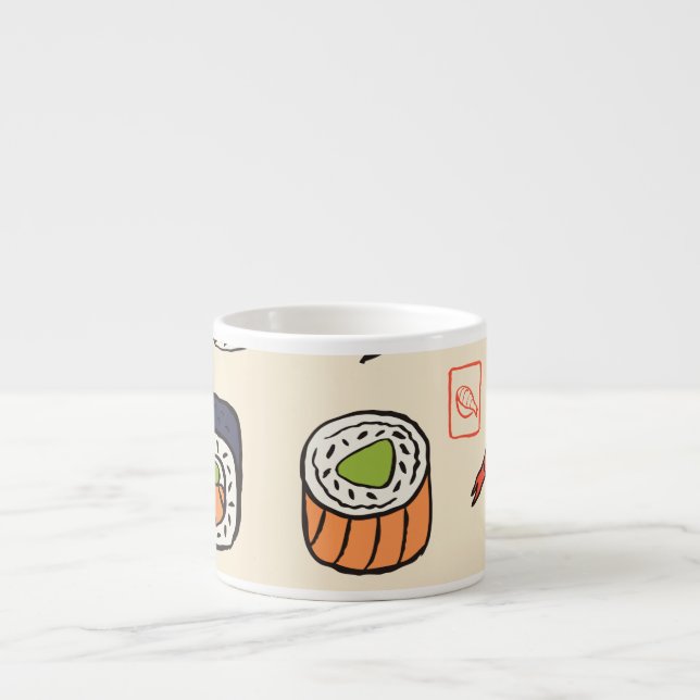 Xícara De Espresso Comida sushi, design de padrão uniforme. (Frente)