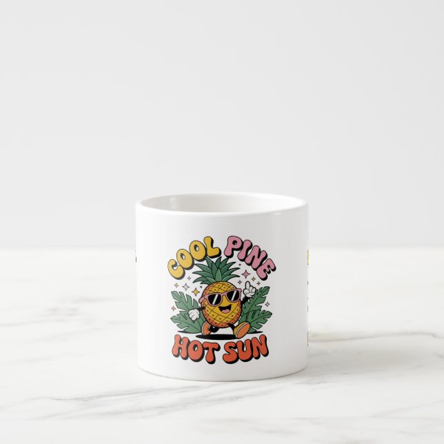 Xícara De Espresso Cool Pine Hot Sun Retro Pineapple Summer Vibes (Frente)