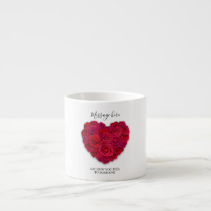 Xícara De Espresso Coração de Rosa Vermelha Floral Romântico Texto Pe