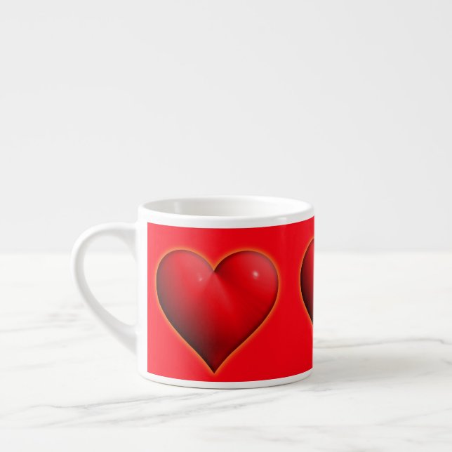 Xícara De Espresso Coração Vermelho Brilhante 3D (Esquerda)