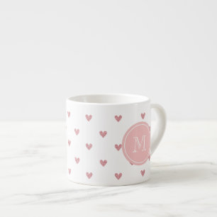 Xícara De Espresso Corações Brilhantes Rosa-Rosa do-Chá com Monogr
