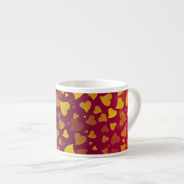 Xícara De Espresso Corações Caindo Dourado (Frente Esquerda)