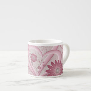 Xícara De Espresso Corações e Flores Abstratos Rosa Arte Fractal do A