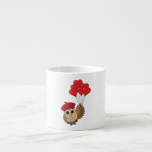 Xícara De Espresso Coruja-Bonita Voando com Balões de Coração