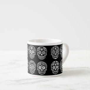 Xícara De Espresso Crânio preto e branco