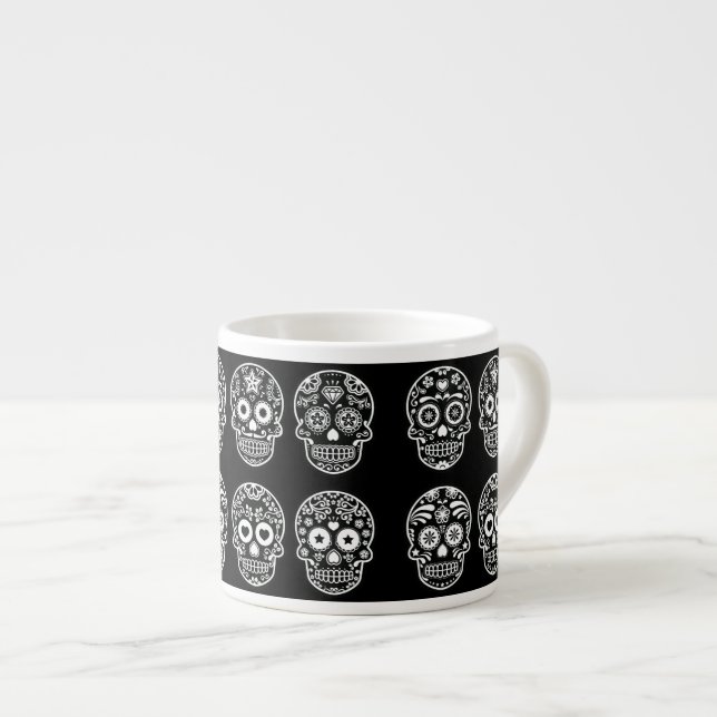 Xícara De Espresso Crânio preto e branco (Frente Esquerda)