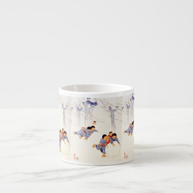 Xícara De Espresso Crianças japonesas rolando grandes bolas de neve (Frente)