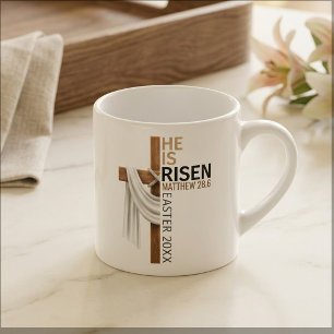 Xícara De Espresso Cruz de Páscoa Vintage Personalizada Ele Ressuscit