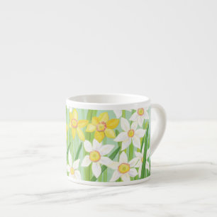 Xícara De Espresso Daffodils Amarelo e Branco na Primavera