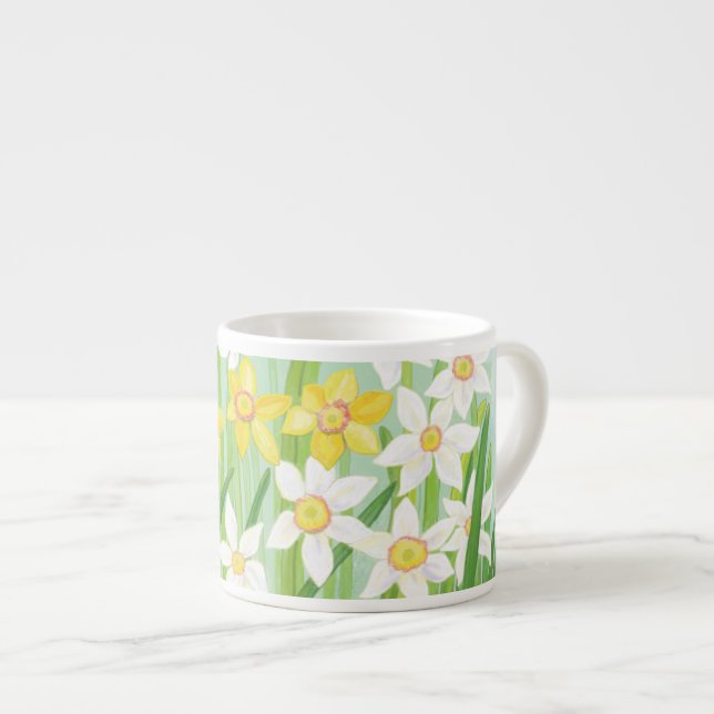 Xícara De Espresso Daffodils Amarelo e Branco na Primavera (Frente Esquerda)