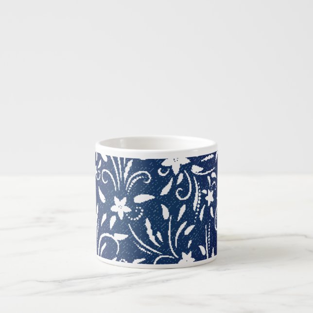 Xícara De Espresso Denim Blooms: Padrão Floral Fundo (Frente)