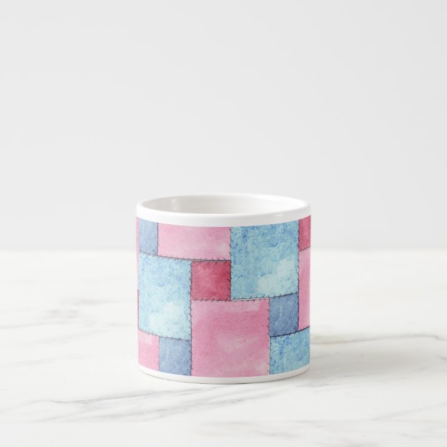 Xícara De Espresso Denim Patchwork Espresso Mug, Pinks, Blues (Frente)