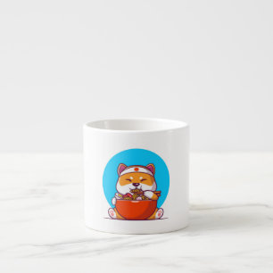 Xícara De Espresso Desenho Animado de Shiba Inu Fofo Comendo Macarrão