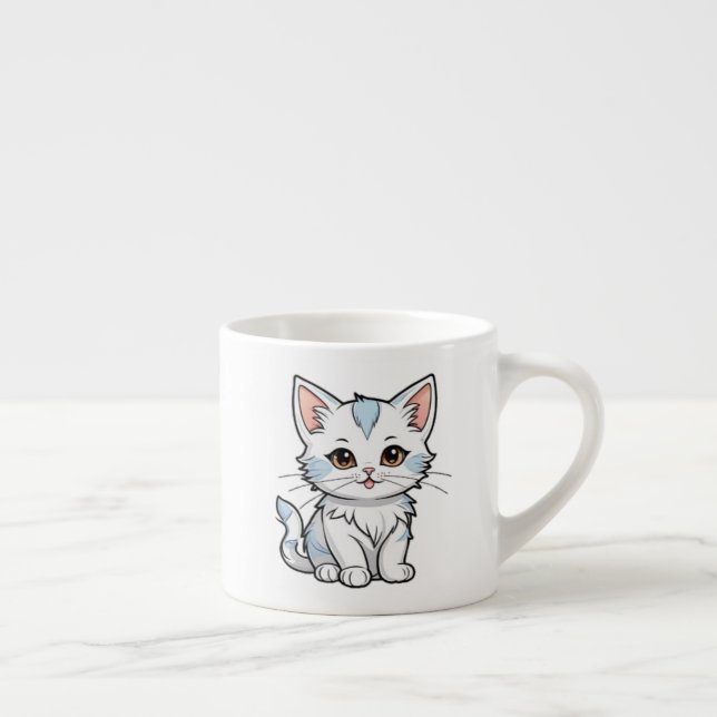 Xícara De Espresso Desenho de Linha de Desenho Animado de Gato Estili (Direita)