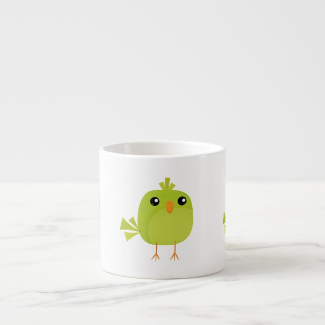 Xícara De Espresso Desenho de Pássaro Verde   (Frente)
