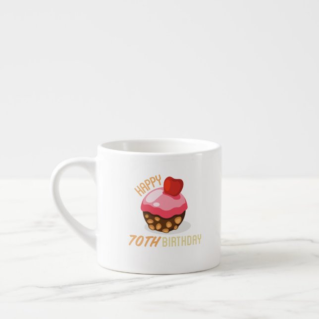 Xícara De Espresso Design de aniversário de 70 bonitinho com bolo de  (Esquerda)