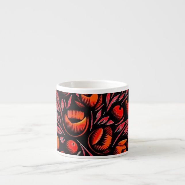 Xícara De Espresso design floral preto e vermelho charmoso (Frente)