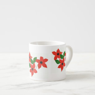 Xícara De Espresso Design Floral Vermelho Moderno Branco
