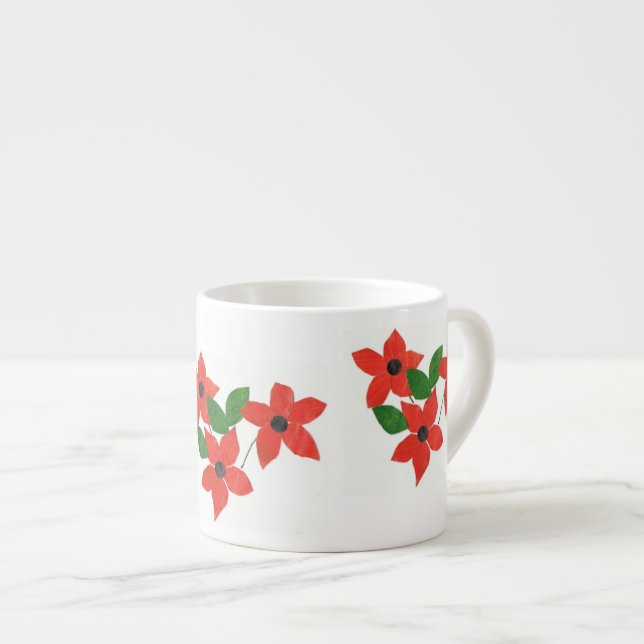 Xícara De Espresso Design Floral Vermelho Moderno Branco (Frente Esquerda)