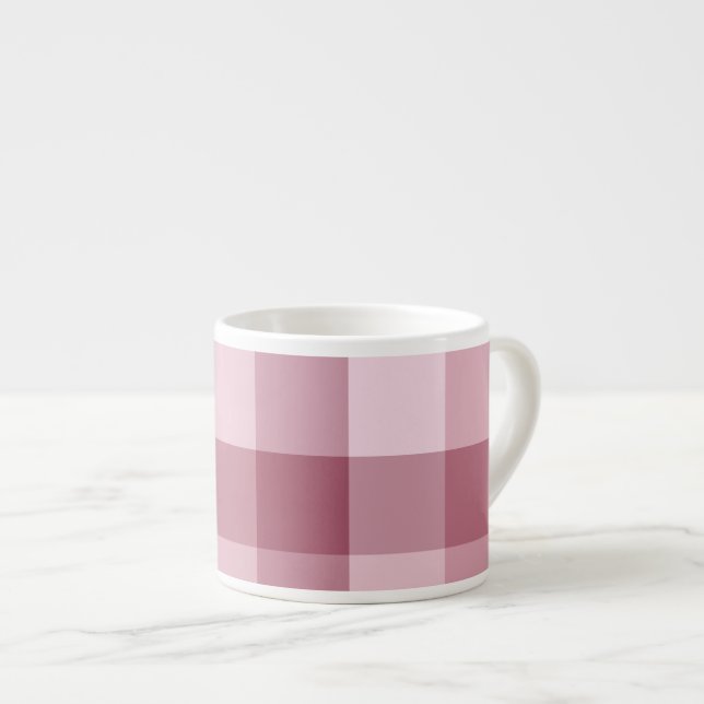 Xícara De Espresso Design Xadrez Gingham Rosa (Frente Esquerda)