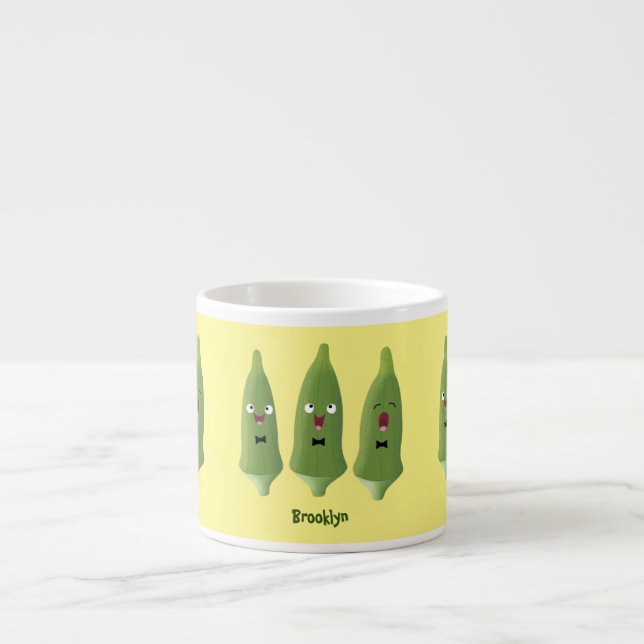 Xícara De Espresso Doce vegetal quiabo cantando desenho animado  (Frente)