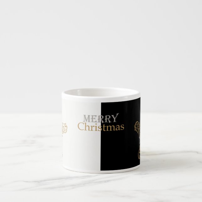 Xícara De Espresso Dourado e prateado Feliz Estrela de Natal, Preto e (Frente)