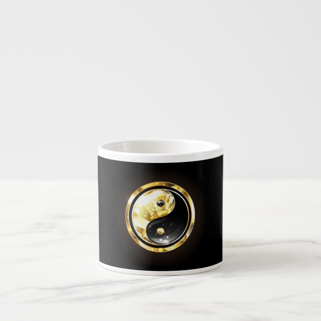 Xícara De Espresso Dourado Yin Yang a preto (Frente)