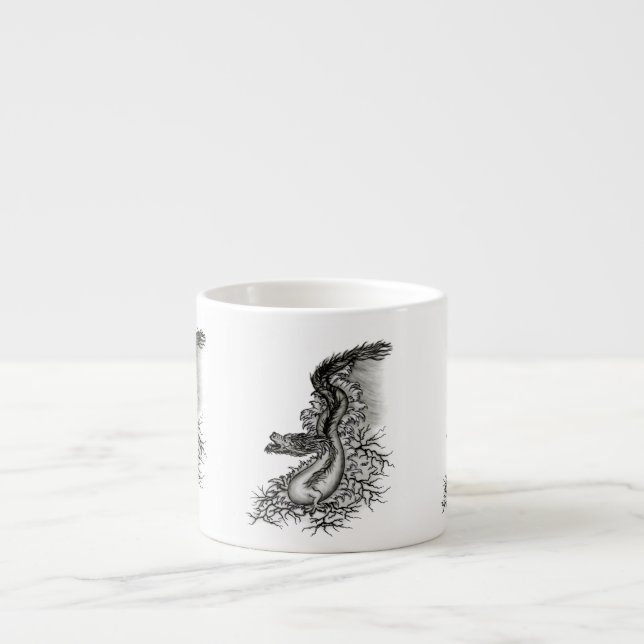 Xícara De Espresso Dragão chinês, Design preto e branco em tatuostilo (Frente)