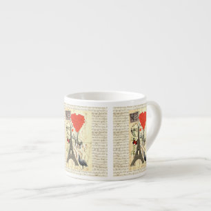 Xícara De Espresso Elefante do vintage e balões vermelhos do coraç