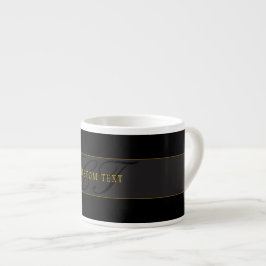 Xícara De Espresso Elegante Monograma de Letra Cursiva Preto e Dourad