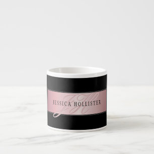 Xícara De Espresso Elegante Rosa Bege Falso Ouro Nome & Iniciais