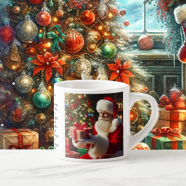 Xícara De Espresso Elf Papai Noel adiciona o nome da criança na véspe