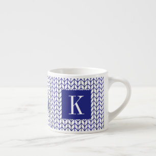 Xícara de espresso em tricô LINHA AZUL + Inicial I